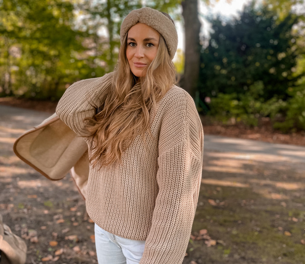 Alwero - Stirnband, Beige, Biowolle