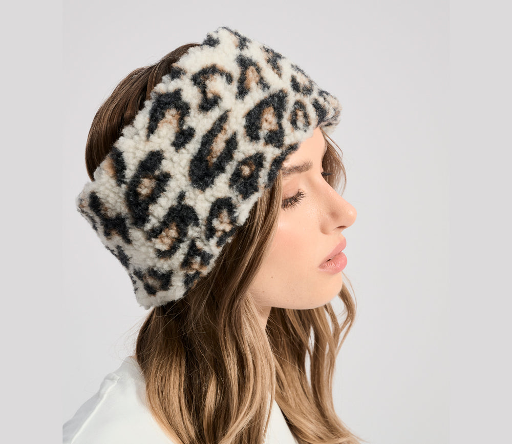 Alwero - Stirnband / Halswärmer VOVO, Leopard White, Biowolle, ultra light - Limited Edition