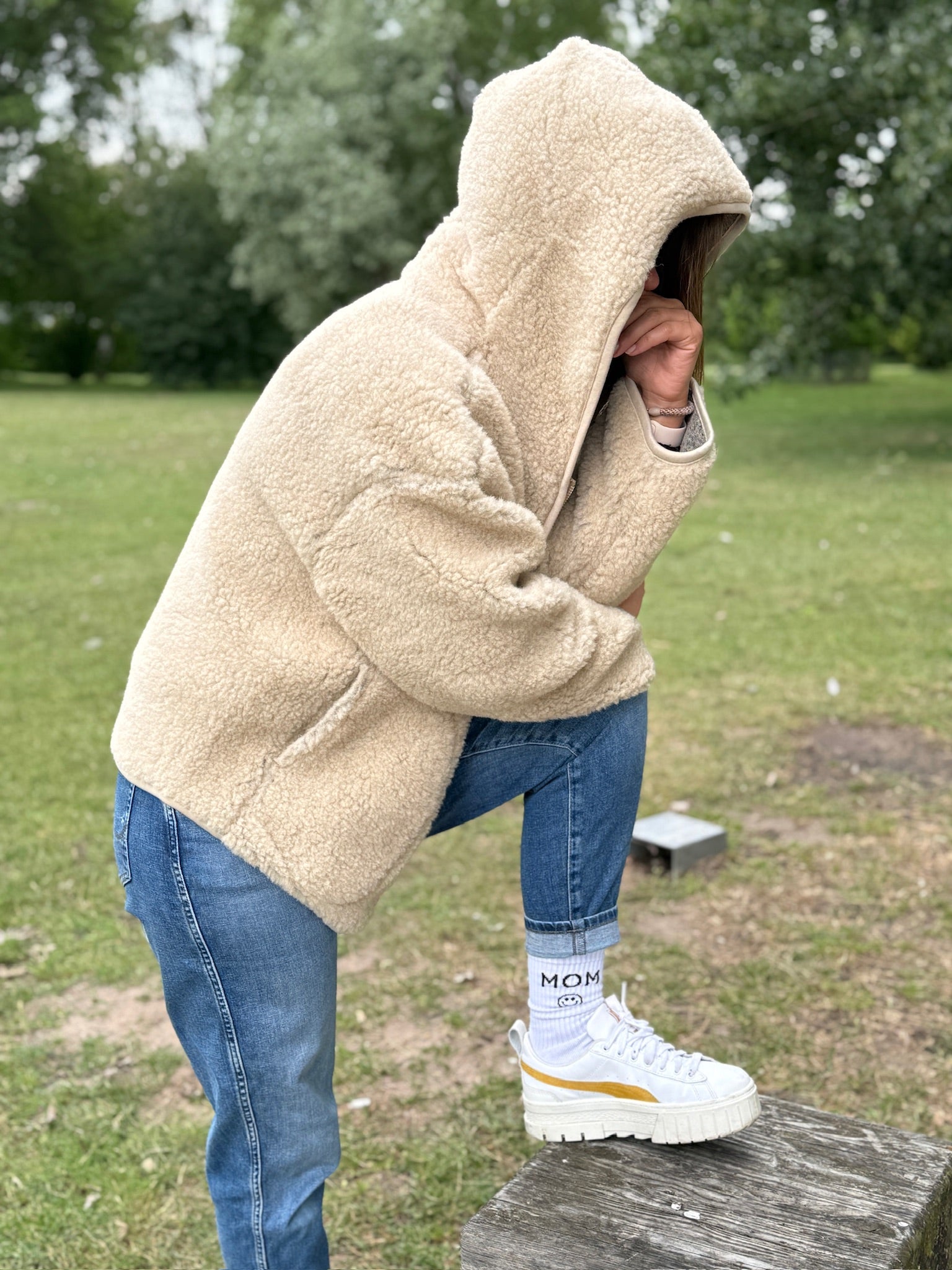 Alwero - Jacke mit Kapuze "KUFA" Adult, Biowolle, Sand Brown, ultra light