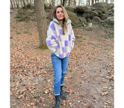 Alwero - Sweater BEL, Oversize, LILA CHECKERED, Biowolle, LIMITED EDITION