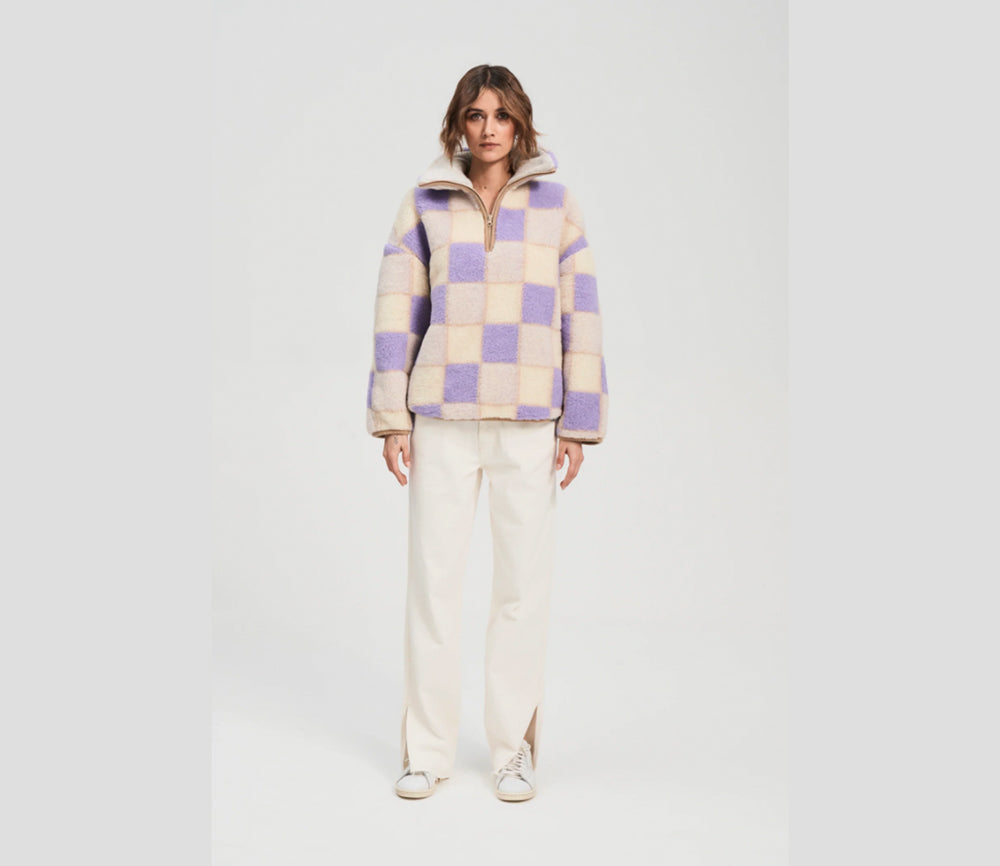 Alwero - Sweater BEL, Oversize, LILA CHECKERED, Biowolle, LIMITED EDITION