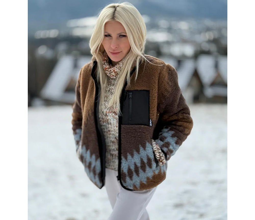 Alwero - Jacke SHERPA, AZTEC ICY BLUE, Biowolle, ultra leicht