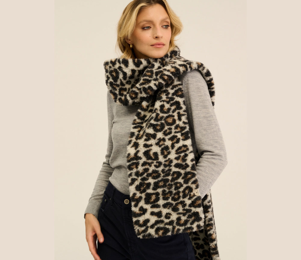 Alwero - Schal "FAB", Leopard White Ultra Light, 230x21cm