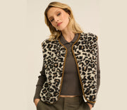 Alwero - Weste "TYB" Adult, LEOPARD WHITE, BRAUNER SAUM, Biowolle Ultra Light