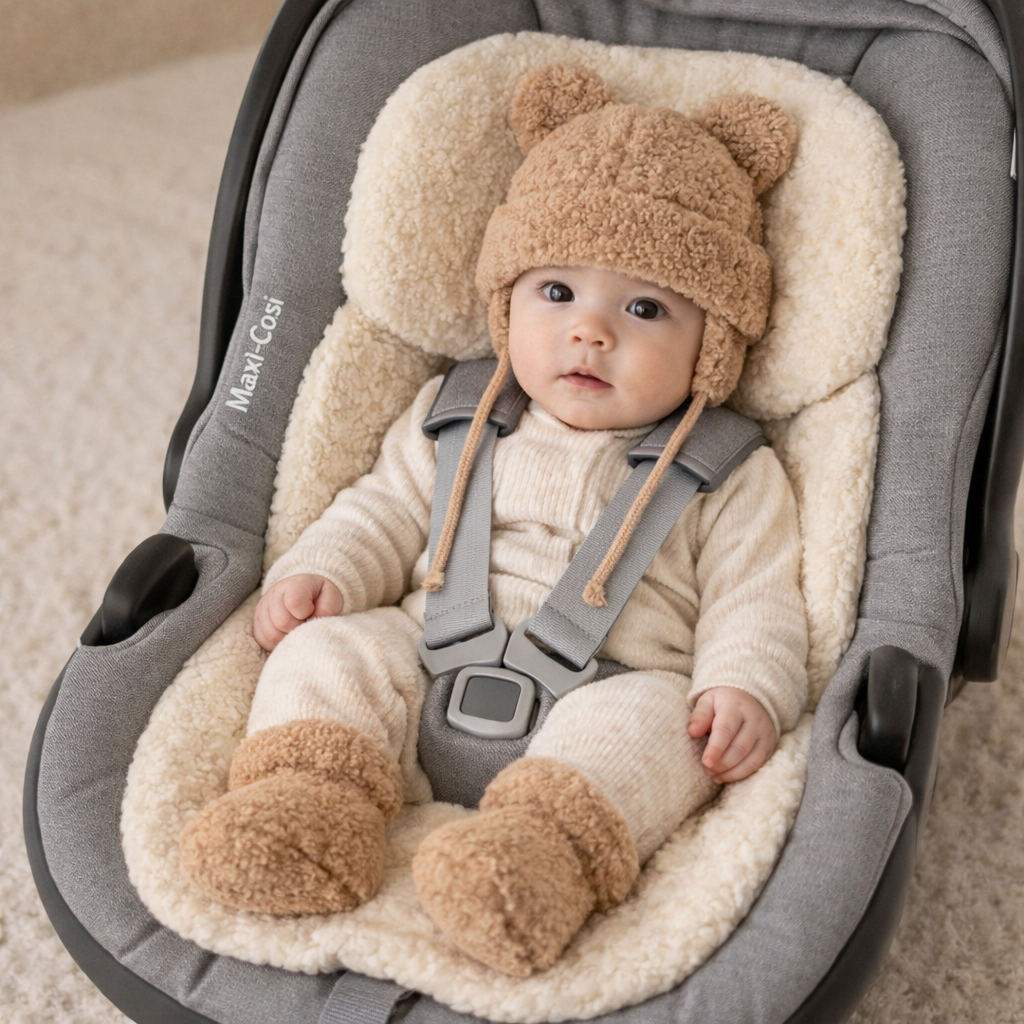 Alwero - Baby Kinderwagen Buggy Polster mit Leinen Biowolle, Sand Brown, Ultra Light