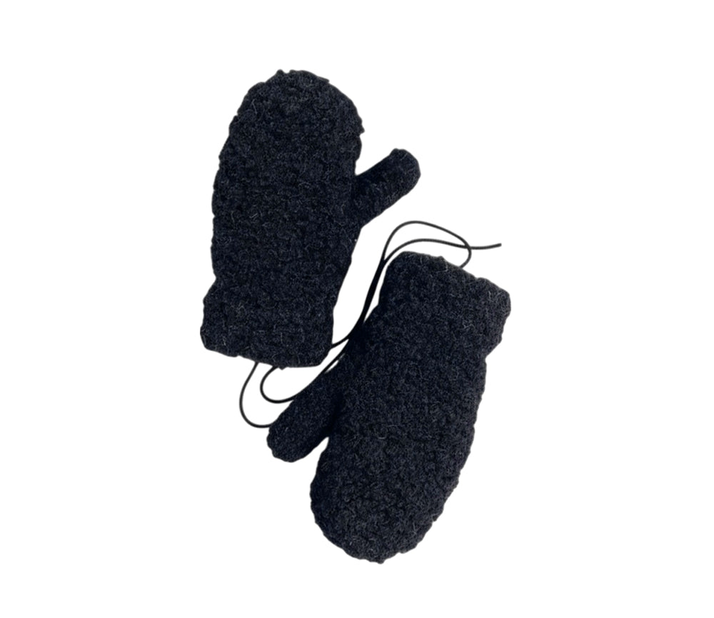 Alwero - Handschuhe "GULLY JUNIOR" mit Band, DEEP BLACK, Biowolle Ultra Light