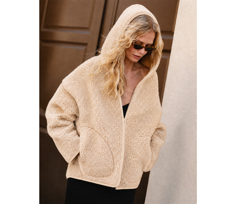 Alwero - Jacke mit Kapuze "KUFA" Adult, Biowolle, Sand Brown, ultra light