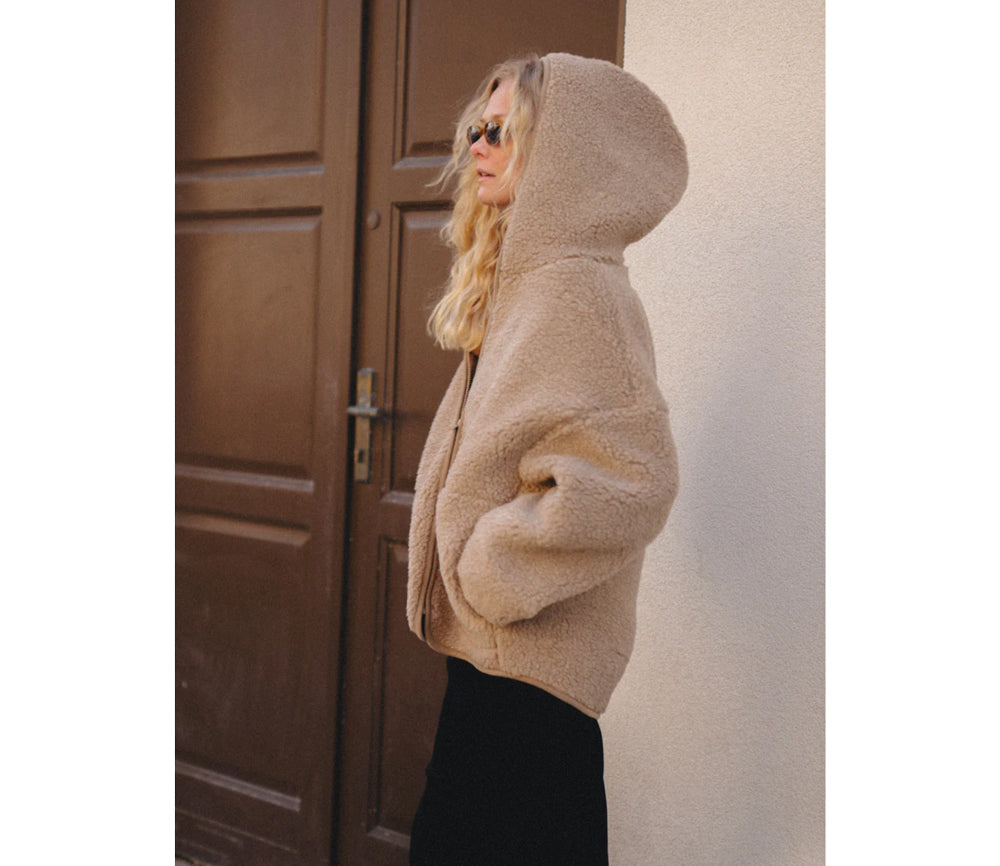Alwero - Jacke mit Kapuze "KUFA" Adult, Biowolle, Tan, ultra light
