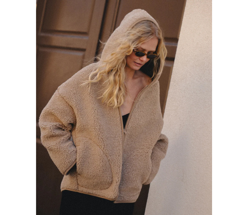 Alwero - Jacke mit Kapuze "KUFA" Adult, Biowolle, Tan, ultra light