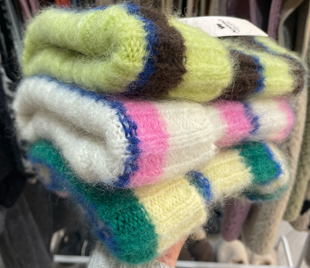 Alwero - Mütze, 'FLUFF', Ecru/Green, Mohair