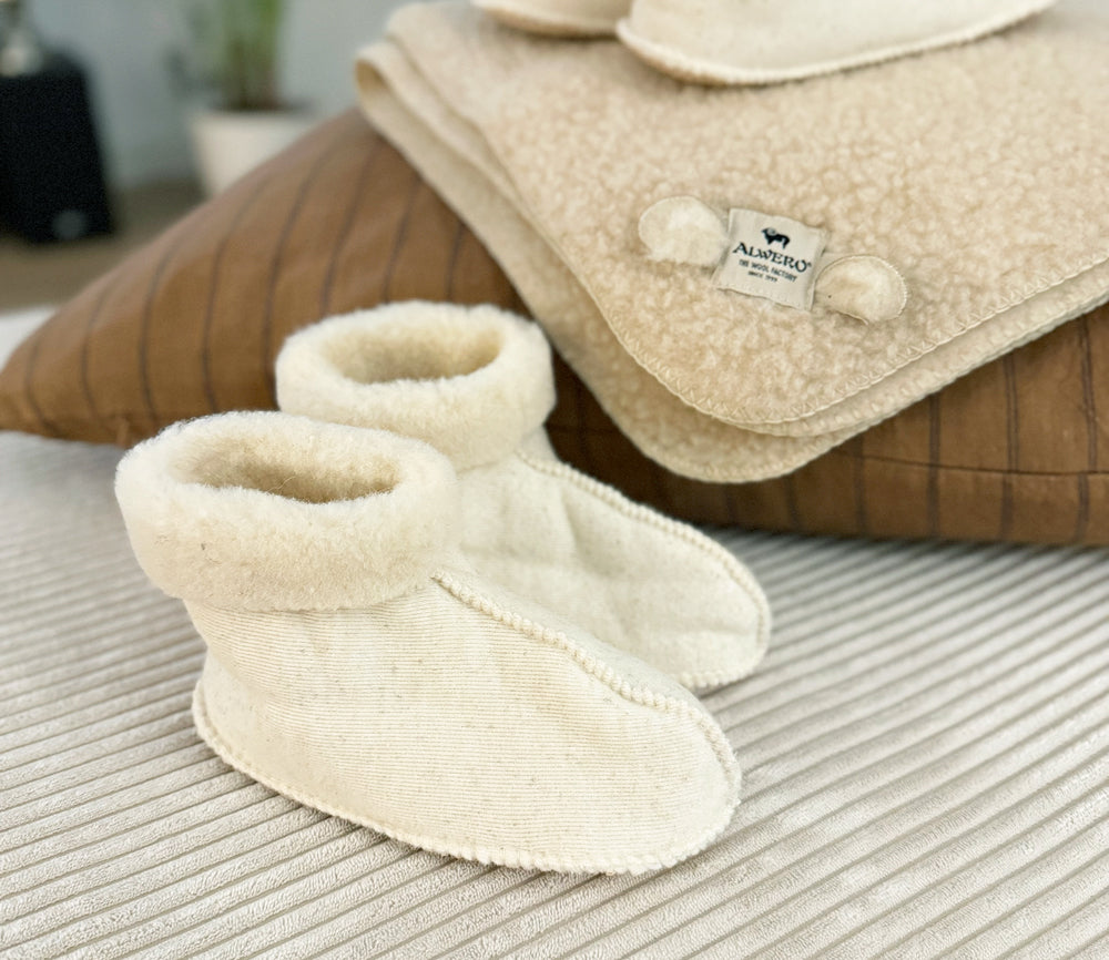 Alwero - Hausschuhe, Booties OLY, Natur, Biowolle