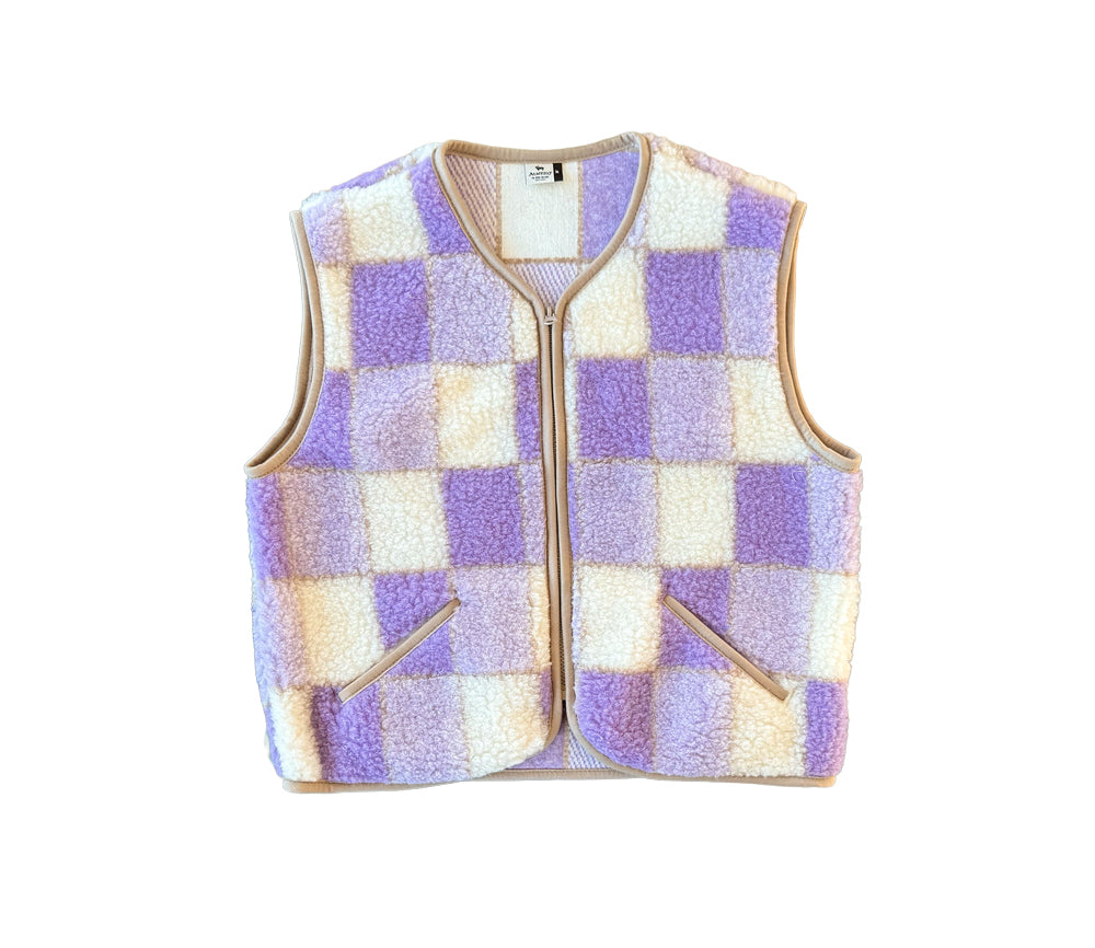 Alwero - Weste "POS" Adult, Biowolle, LILA CHECKERED, ultra light