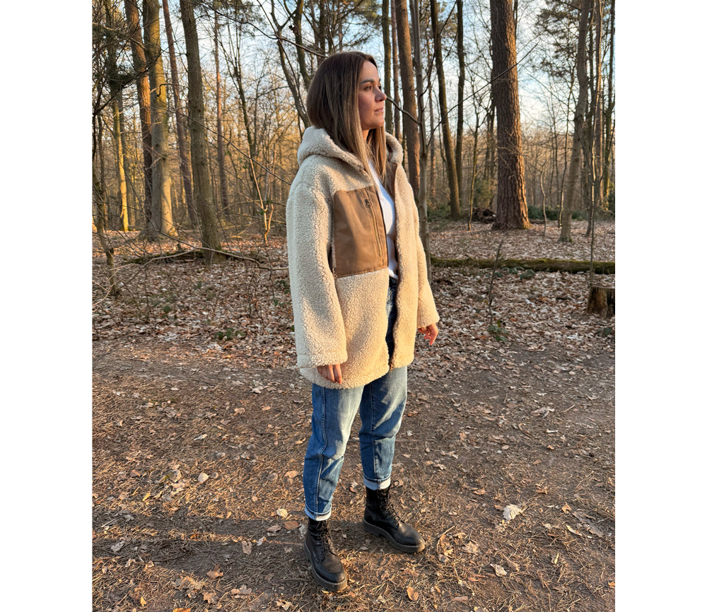 Alwero - Jacke "PATA" Adult mit Kapuze, TAN, Biowolle Ultra Light