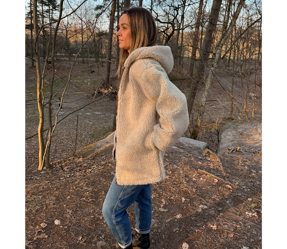 Alwero - Jacke "PATA" Adult mit Kapuze, SAND BROWN, Biowolle Ultra Light