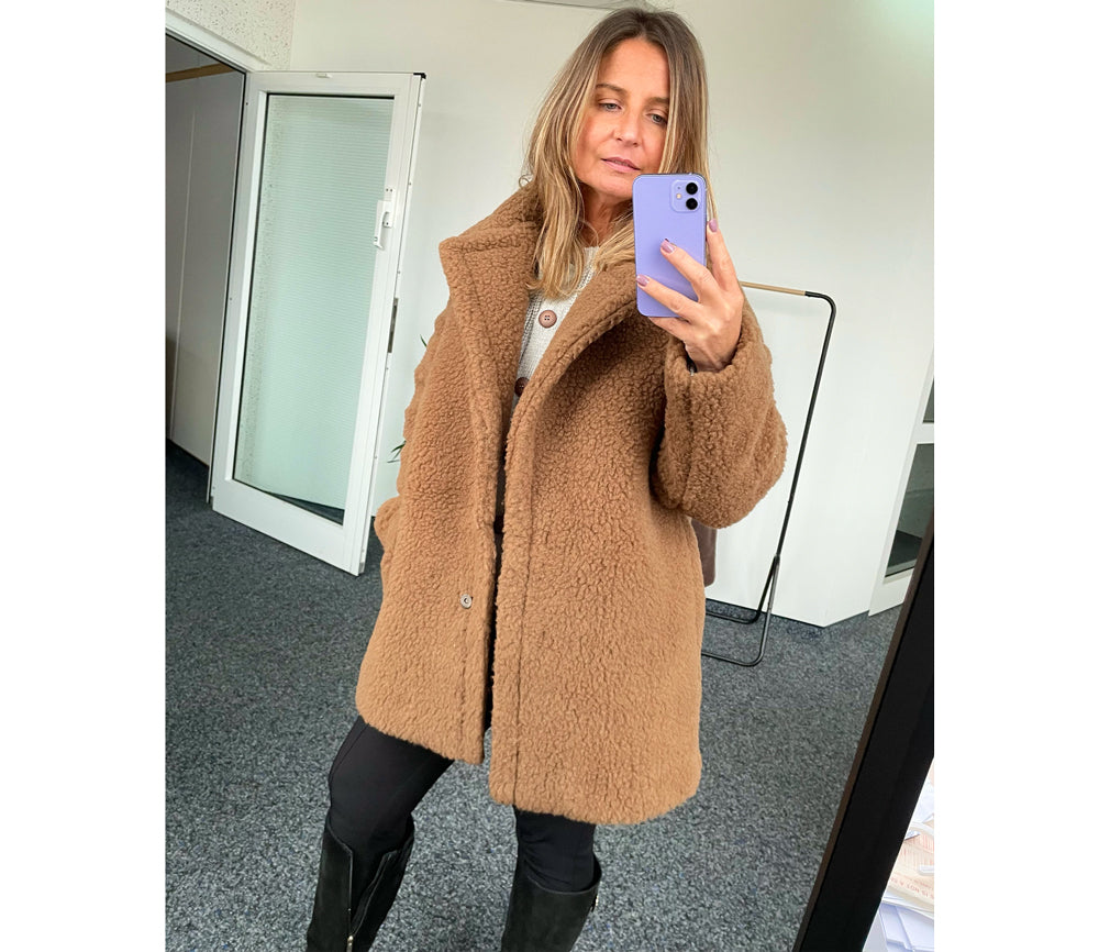 Alwero - Mantel "TEDDY MID" Adult, TEDDY BROWN, Biowolle Ultra Light