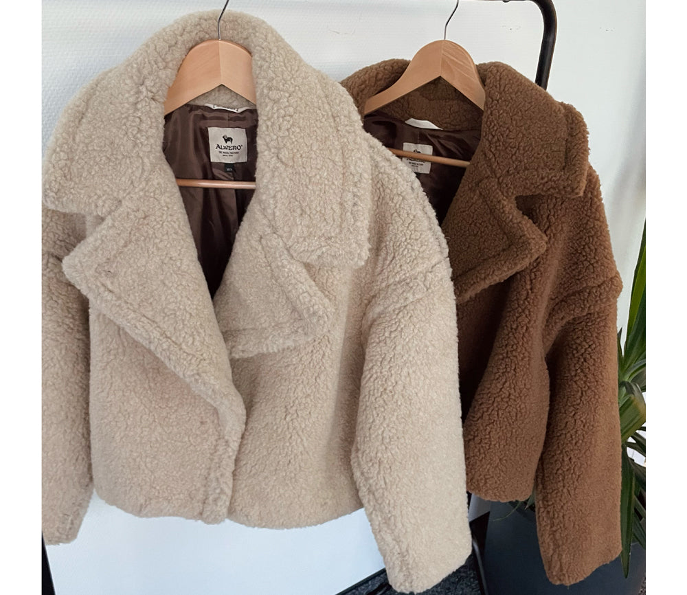 Alwero - Jacke "TEDDY SHORT" Adult,  Teddy Brown, Biowolle Ultra Light