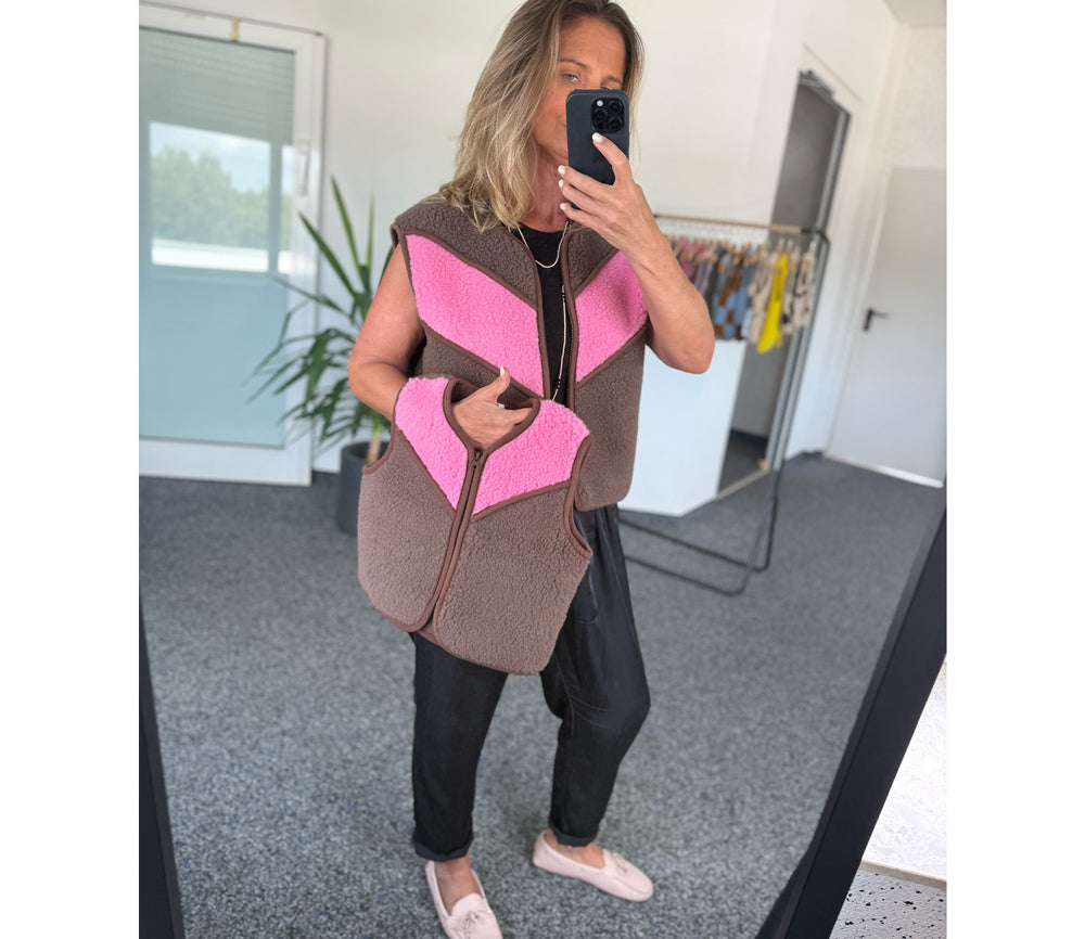 Alwero - Bodywarmer "TIDE" JUNIOR, Merinowolle, Choco Martini/Bubble Gum, ultra light