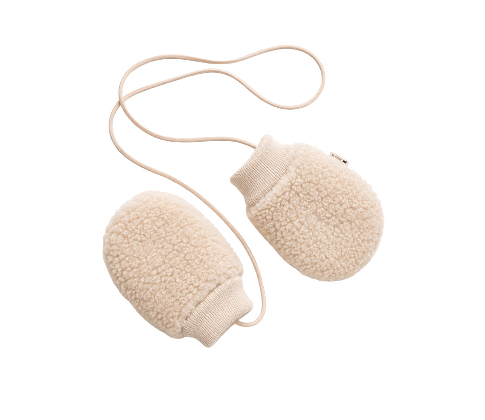 Alwero - Gloves "EVERS BABY" with band, SAND BROWN, organic wool Ultra Light