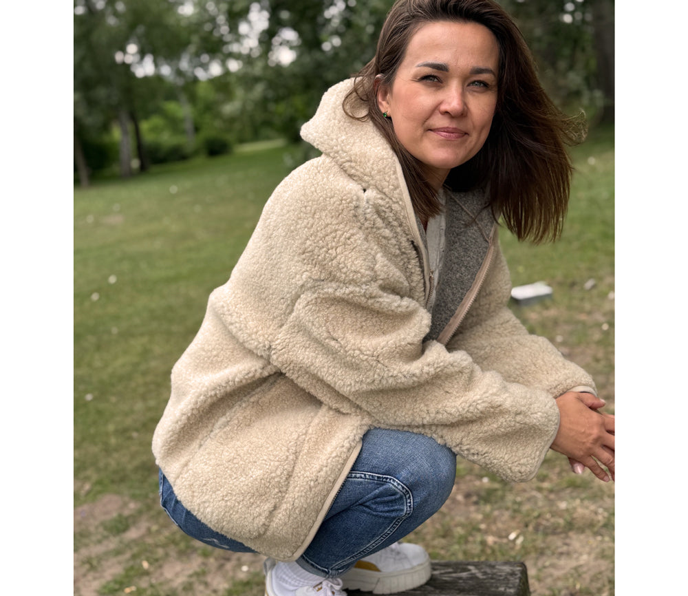 Alwero - Jacke mit Kapuze "KUFA" Adult, Biowolle, Sand Brown, ultra light