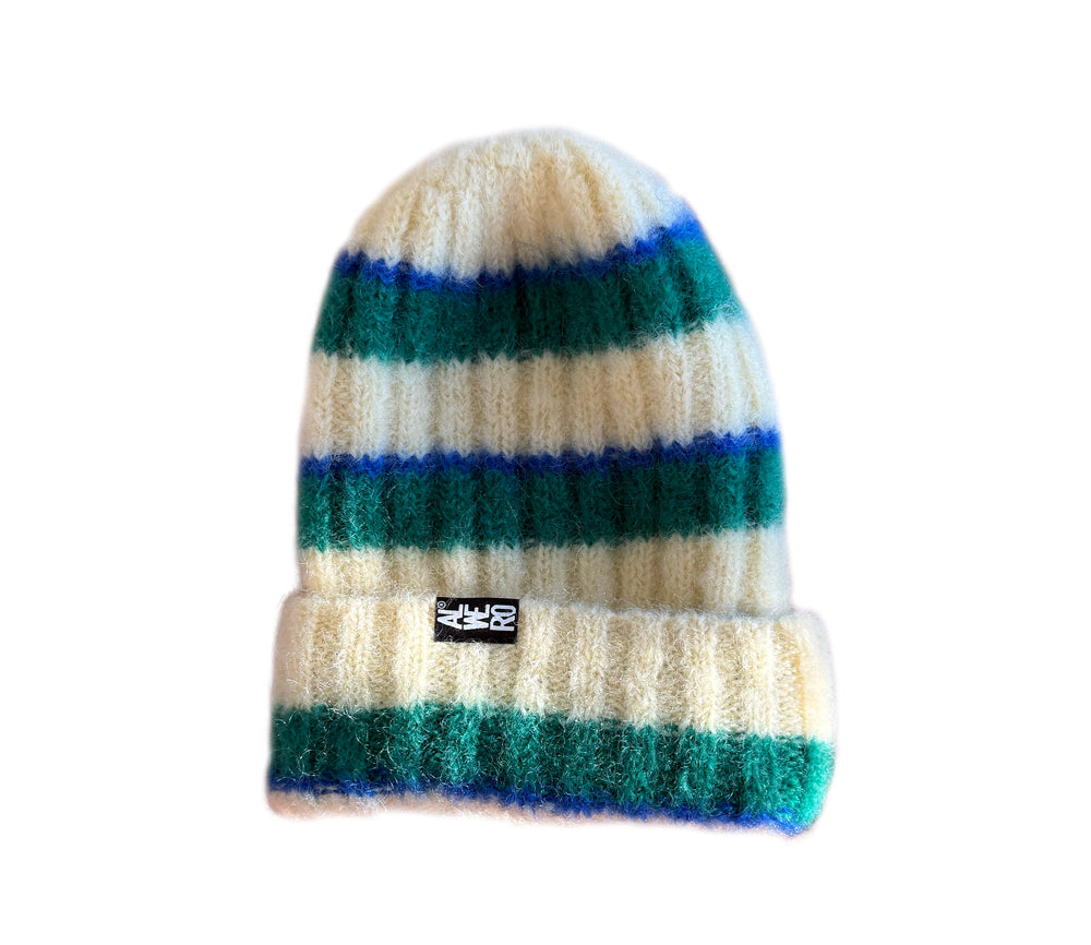 Alwero - Mütze, 'FLUFF', Ecru/Green, Mohair