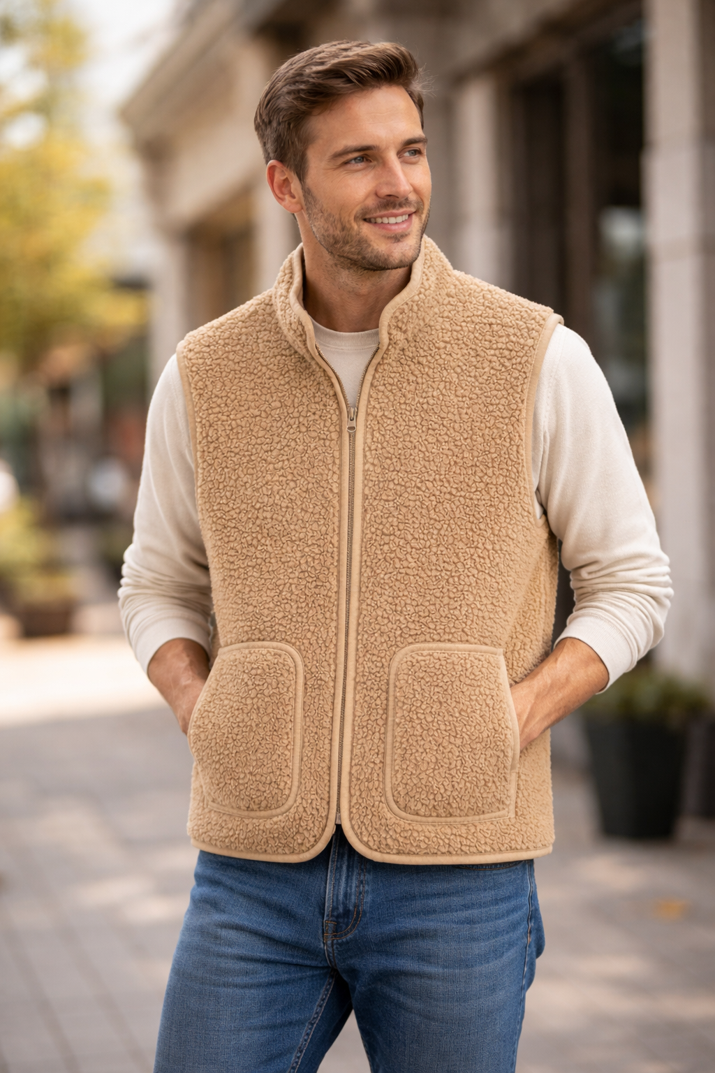 Alwero - Bodywarmer RUDI Adult, Sand Brown, Biowolle ultra light