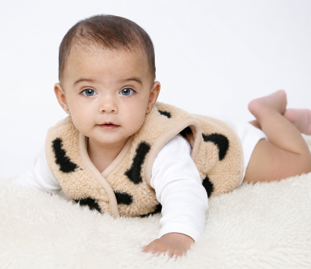 Alwero - Bodywarmer "TYB" BABY, CHEETAH, Merino wool, ultra light