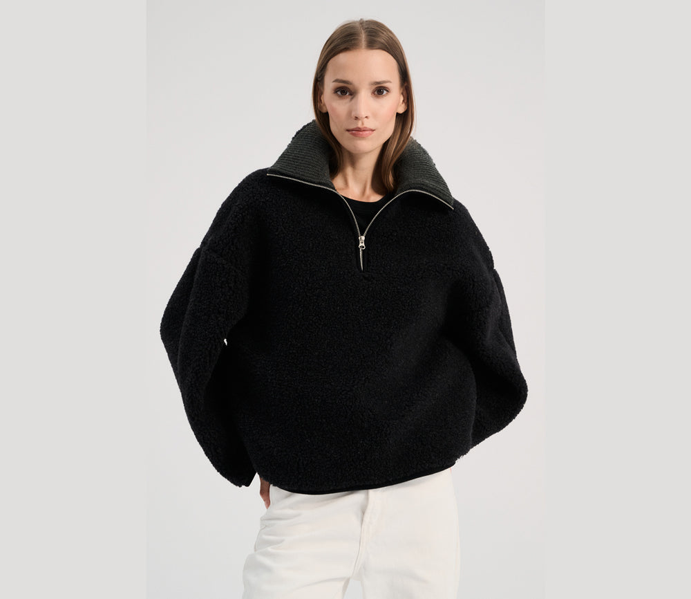 Alwero - Sweater BEL, Oversize Deep Black, Biowolle, LIMITED EDITION
