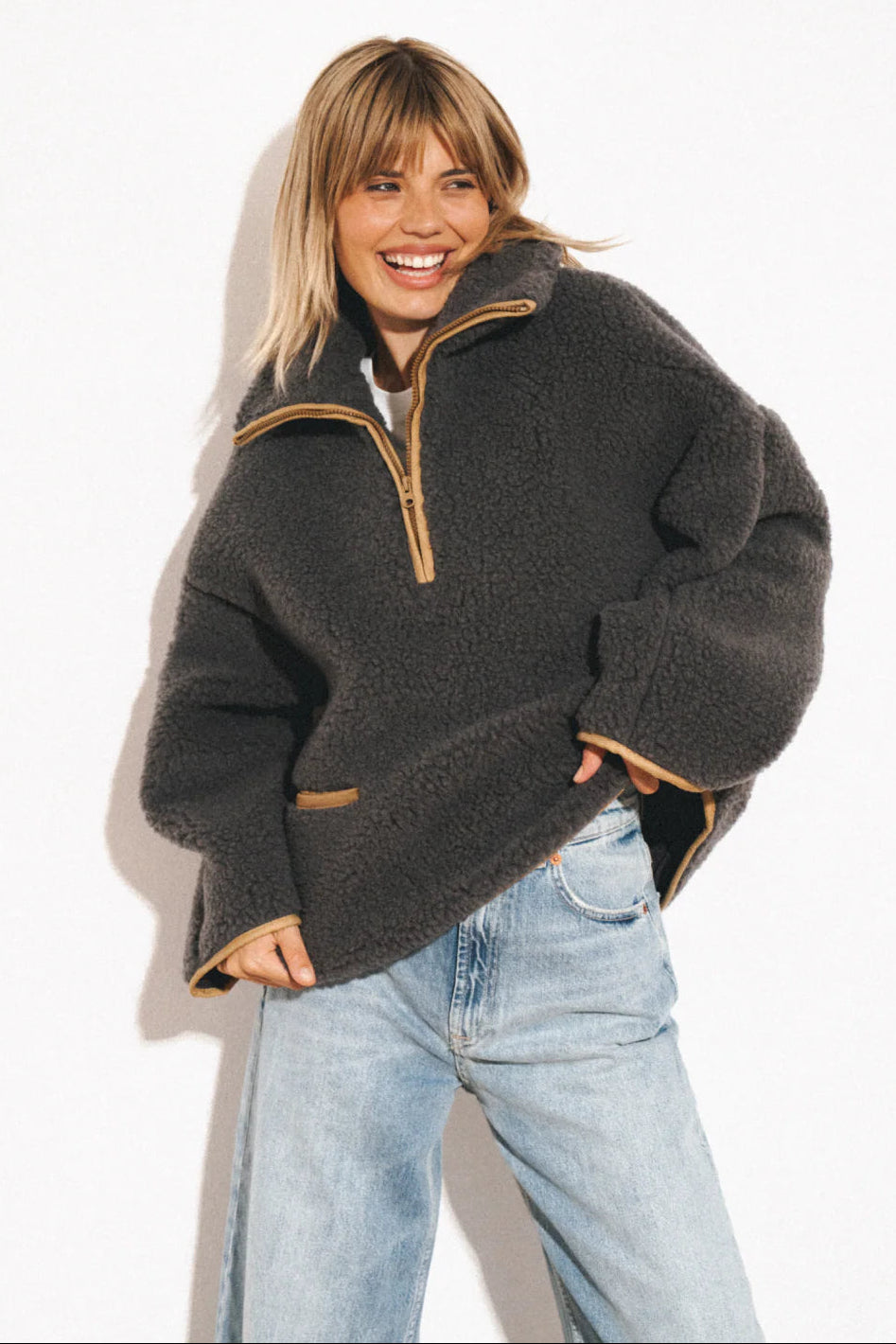 Alwero - Sweater BELIN, Oversize, ANTHRACITE, Biowolle