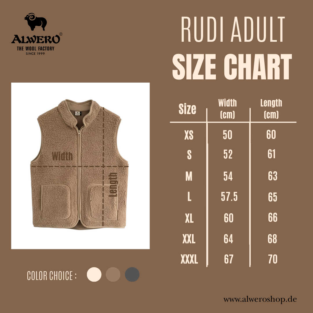 Alwero - Bodywarmer RUDI Adult, Tan, Biowolle ultra light