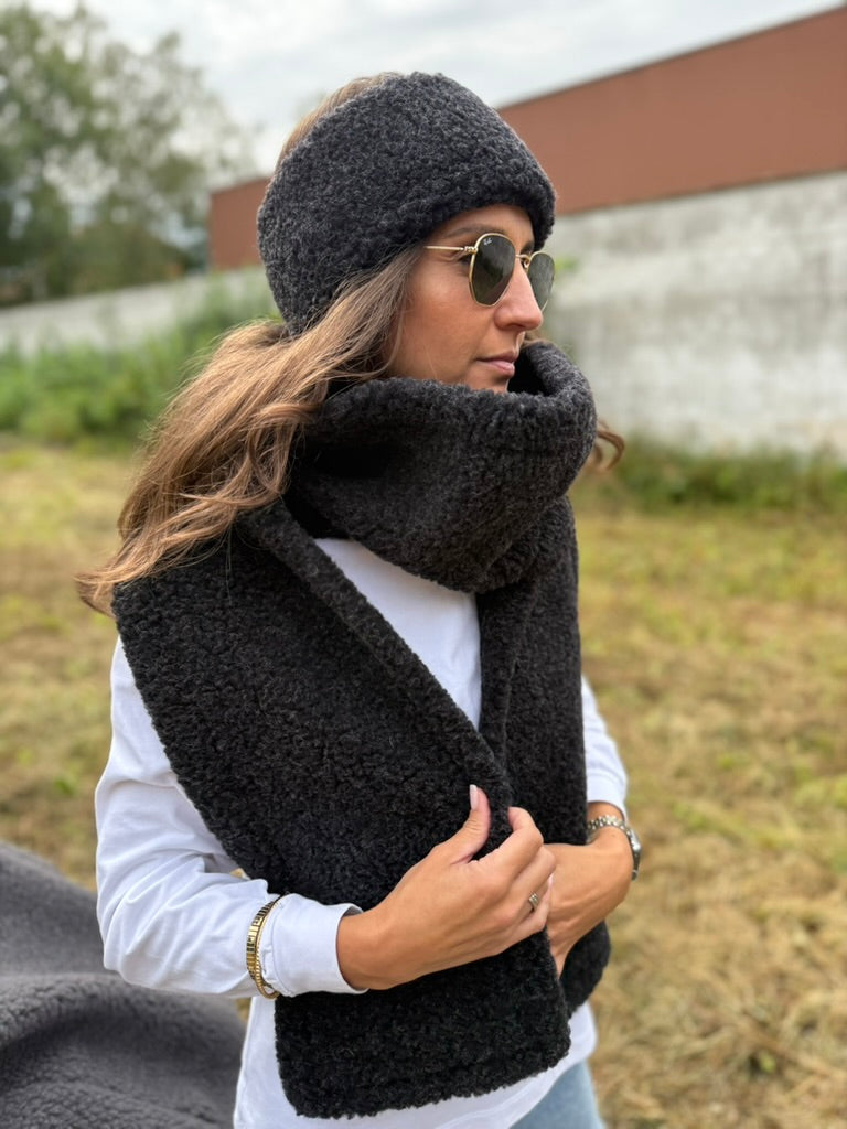 Alwero - Stirnband / Halswärmer VOVO, DEEP BLACK, Biowolle, ultra light