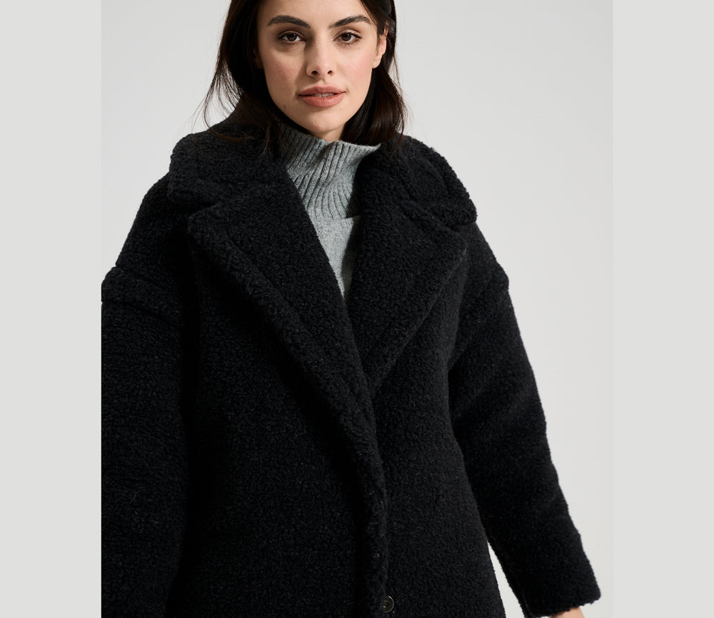 Alwero - Mantel "TEDDY MID" Adult, DEEP BLACK, Biowolle Ultra Light