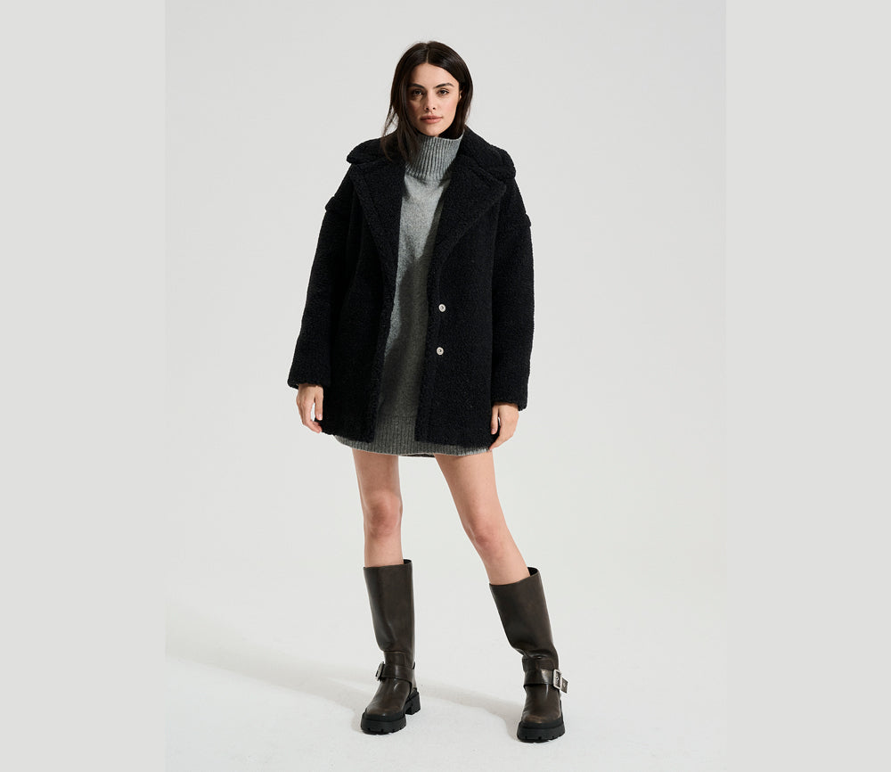Alwero - Mantel "TEDDY MID" Adult, DEEP BLACK, Biowolle Ultra Light