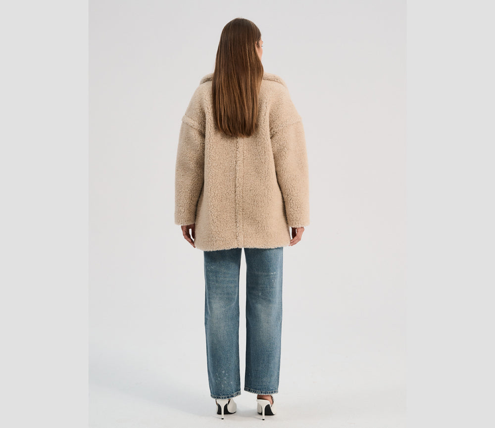Alwero - Mantel "TEDDY MID" Adult,  Sand Brown, Biowolle Ultra Light