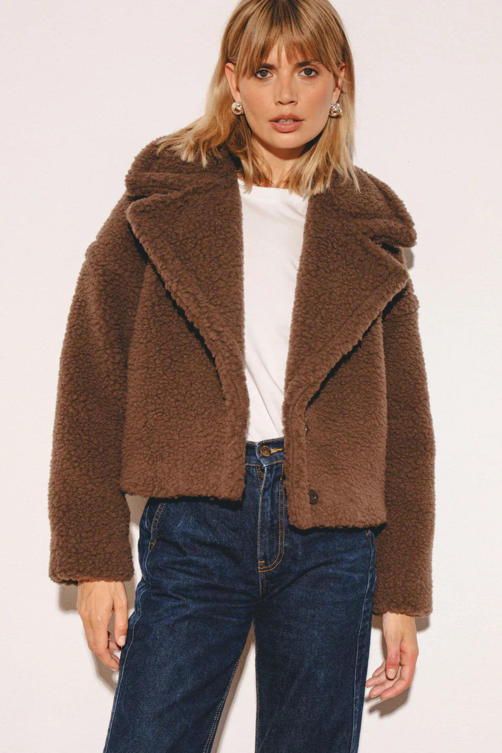 Alwero - "TEDDY SHORT" Adult Jacket, Teddy Brown, Ultra Light Organic Wool