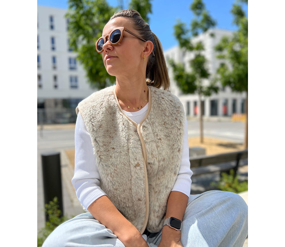 Alwero - Weste "TYB" Adult, BEIGE MULTI DOTS, Biowolle Ultra Light